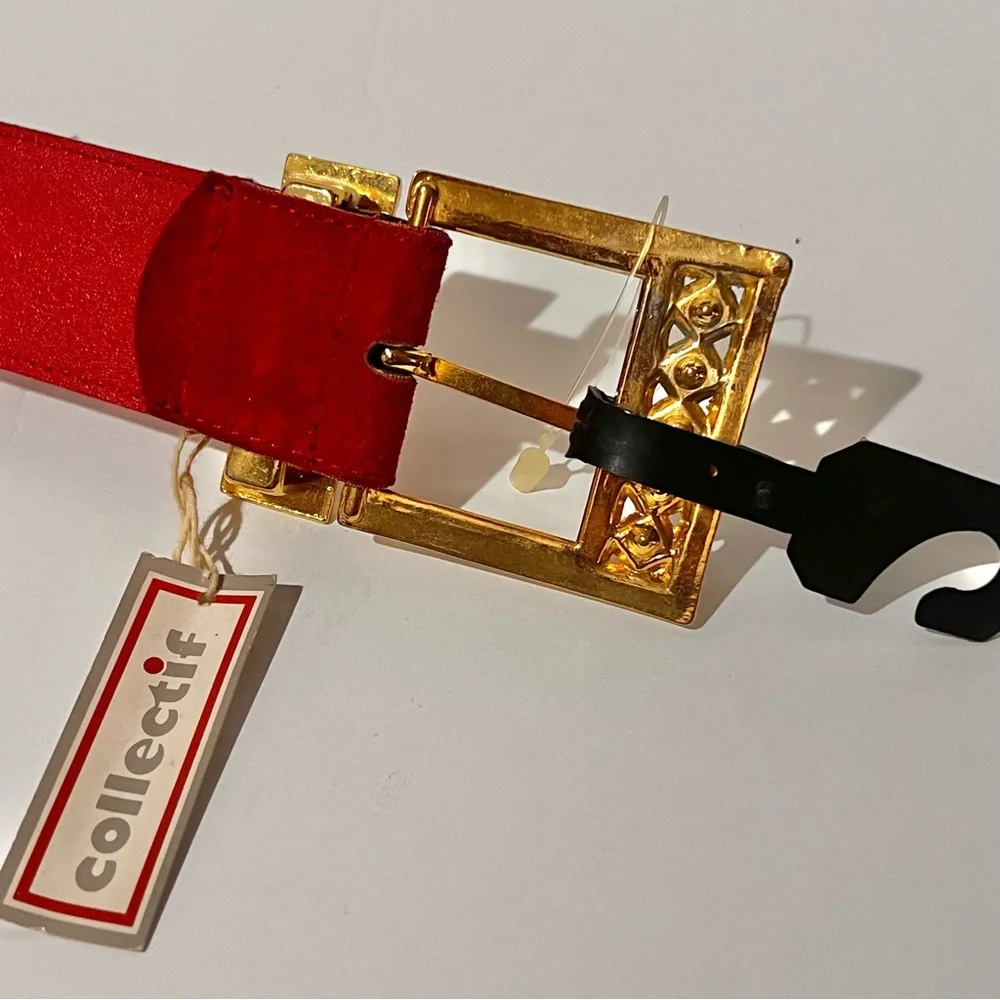 1980s maximalist jewel-tone red suede statement belt